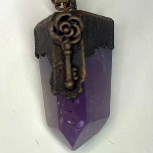 Artisan genuine Amethyst point necklace hand-crafted with copper